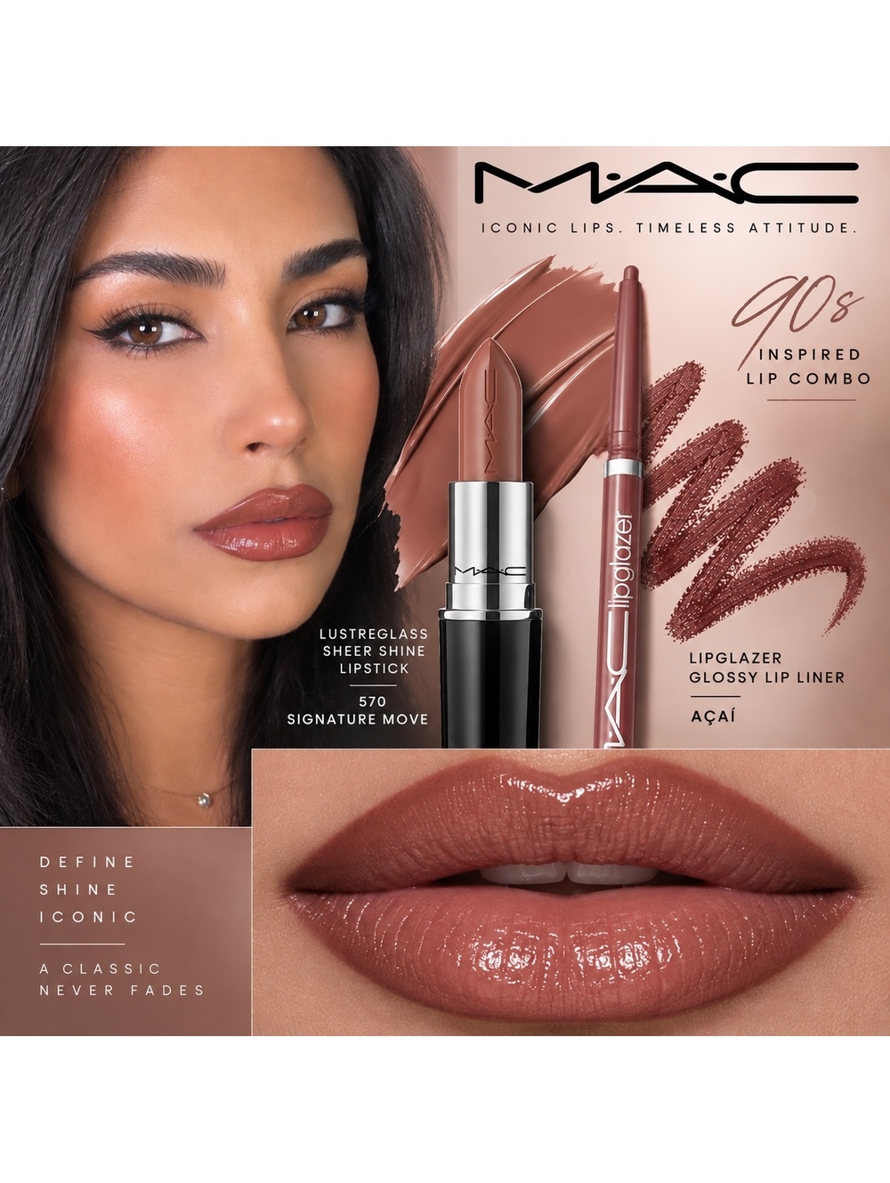 MAC Lip Combo • Lustreglass Lipstick in Signature Move & Lipglazer Liner in Açaí
